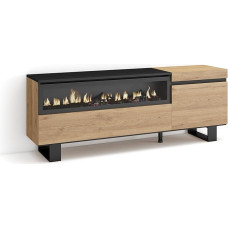 Skraut Home TV kapp, Lowboard, elutuppa ja söögituppa, 150 x 57 x 35 cm, kuni 65-tollise teleri jaoks, elektrikamin, mõõtmed, tööstusdisain, kaasaegne stiil, tammepuust must