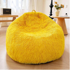 XeGe Fauxfur Cuddle Bag Cover (ilma täidiseta), kohev Bean Bag Cover mänguasjade hoiustamiseks või kodu kaunistamiseks, suur pehmo Bean Bag Cover täiskasvanutele ja lastele, kollane