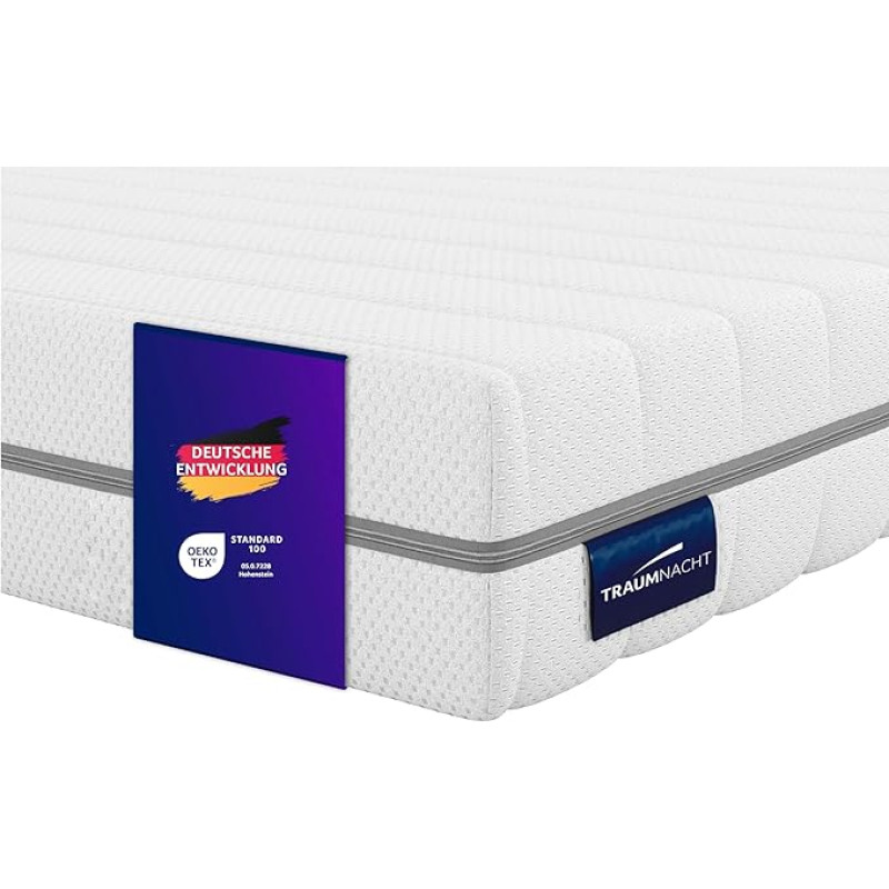 Traumnacht ortopeediline pööratav madrats 2 kõvadusastmega (H3/H4) 7-tsooniline külmavahtmadrats, Öko-Tex sertifikaat, 140 x 200 cm, kõrgus 16 cm, toodetud Saksa kvaliteedistandardi järgi.