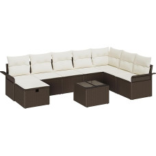 Rantry 9-osaline aia diivan komplekt padjadega Brown Poly Rattan Garden Lounge Model3358937