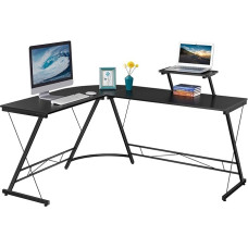 Yaheetech nurgapult, L-kujuline laud, mängulaud, kontorilaud koos teisaldatava monitoristendiga kontorisse, 162,5 x 130 x 96,5 cm, must