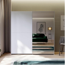 Forte Schach & MATT riidekapp 190, 2 lükanduksega riidekapp ja põrandapikkune peegel, komposiitpuit, valge, laius 190,1 cm, kõrgus 190,5 cm, sügavus 61,2 cm.