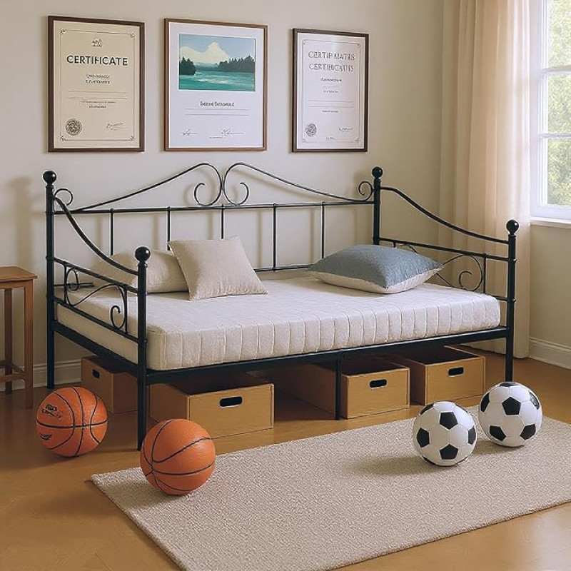 Päevavoodi väljas diivanvoodi raam 90 x 190 cm madratsile, perevoodi, külalisvoodi, metallvoodi, diivanvoodi, päevavoodi, noortevoodi, üheinimesevoodi magamistuppa, elutuppa, verandale, tagahoovi, musta värvi.