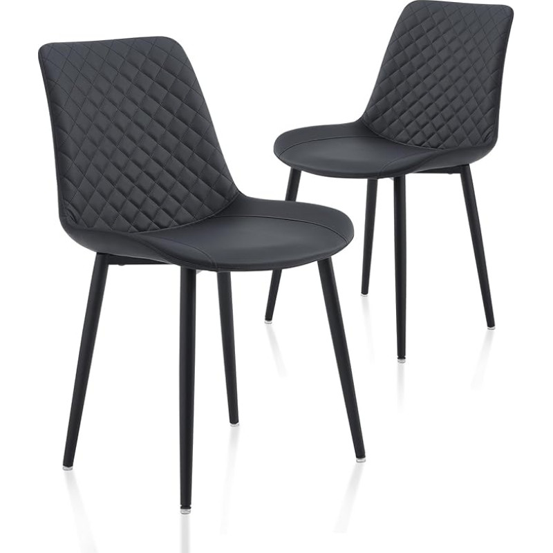 MSOBAIW Mid Century Modern söögitoolid 2 musta polsterdatud kunstnahast köögitooli metallist jalgadega söögituppa ja elutuppa