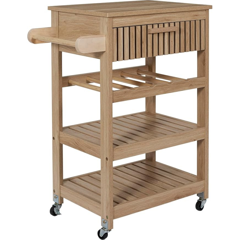 HOME DECO FACTORY, HD0312 Klaus Natural Crush Collection serveerimiskäru, kaasaegne mööbel, kapp, buffet ja raamaturiiul, 65 x 84,5 x 40 cm, pruun, TU