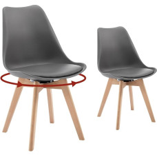 WOLTU 2-st pöörlevast söögitoolist koosnev komplekt Modernsed köögitoolid Täispuidust kunstnahast Maksimaalne koormus 120 kg Hall