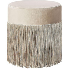 Moodne pouf Beež Taupe sametkangas koos fransidega ümmargune 36 x 38 cm Boho stiilis