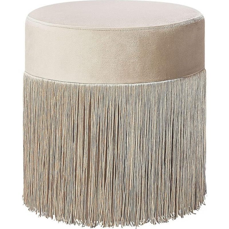 Moodne pouf Beež Taupe sametkangas koos fransidega ümmargune 36 x 38 cm Boho stiilis