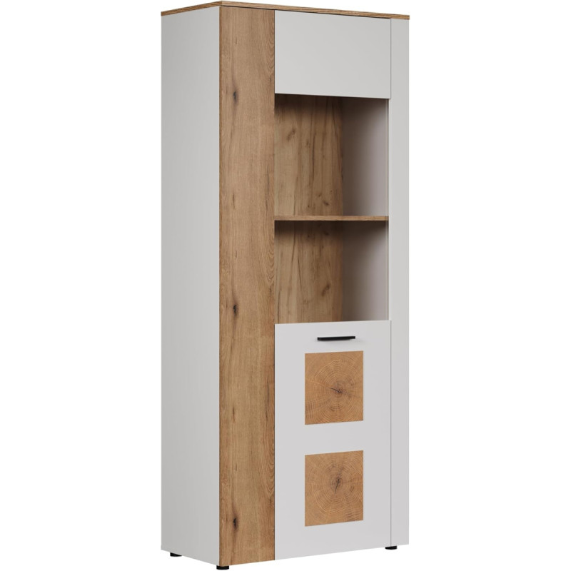 trendteam smart living - Vitoria - Vitriinkapp - Valge matt / Evoke Tamm - elutoa kapp, millel on puidu aplikatsioonid - 90 x 146 x 42 cm (B x K x S) - Uksed saab paigaldada vasakule või paremale küljele