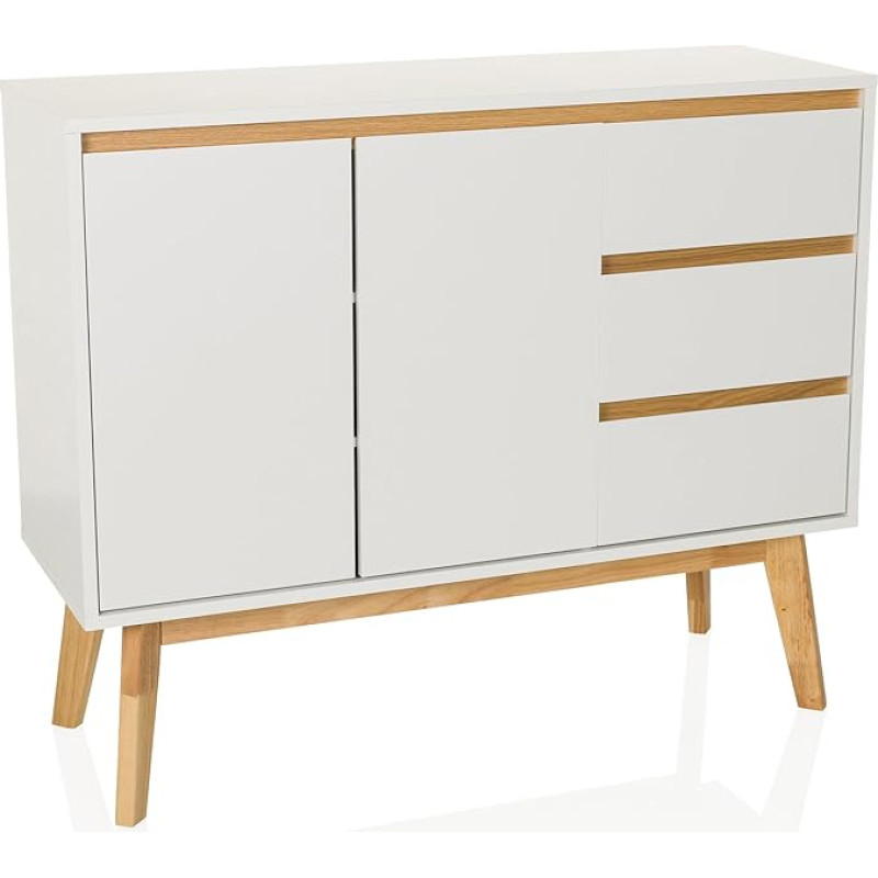 hjh LIVING TAROLO I 3 sahtlit, 2 ust, skandinaavia stiilis, pehmelt sulguv, käepidemevaba disain, puidust jalgadega kapp, valge värvi