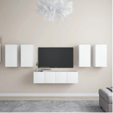 Homgoday TV-Möbel-Set 6-teilig, weiß, aus Spanplatte, Wohnzimmer-TV-Schrank, madal TV-Schrank, Couchtisch, TV-Ständer für industrielle Wohnzimmer