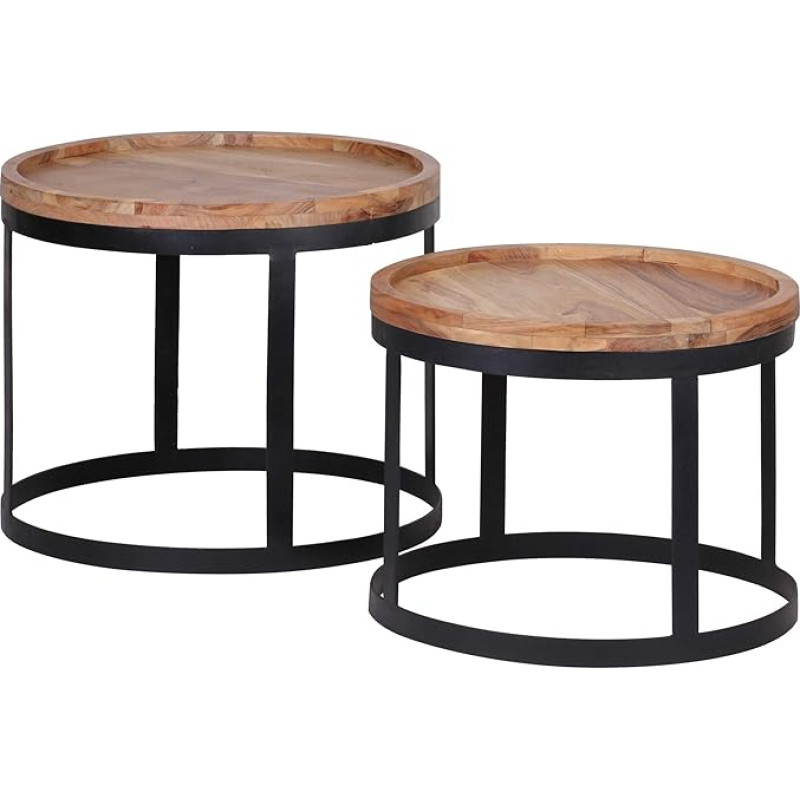 FineBuy Täispuidust küljelaud 2-st elutoa lauast koosnev komplekt