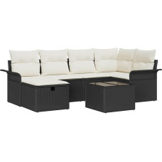 Rantry 7-teiliges Garten-Sofa-Set mit Kissen Schwarz Poly Rattan Gartenlounge Model3358886