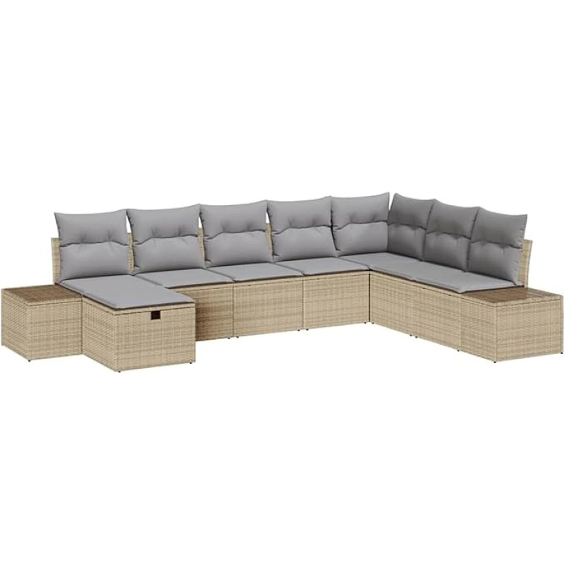 Rantry 8-teiliges Garten-Sofa-Set mit Kissen Beige Poly-Rattan Gartenlounge Model3359429