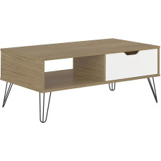 MOMMA HOME Stockholm kohvilaud sahtli ja avatud kambriga, elutoa või söögitoa laud, metalljalad mattmustad, MDF viimistlus, tamm ja valge, 100 cm (laius) x 54 cm (sügavus) x 40 cm