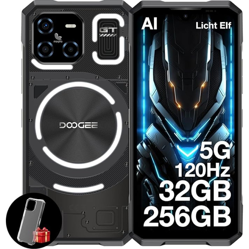 DOOGEE Blade GT 5G välitingimustes kasutatav mobiiltelefon ilma lepinguta Android 14 LED valgusefektidega, Dimensity 7050, 32GB + 256GB/2TB TF, AI Outdoor Smartphone, 6,72-tolline FHD+120Hz, 48MP/5500mAh/WiFi