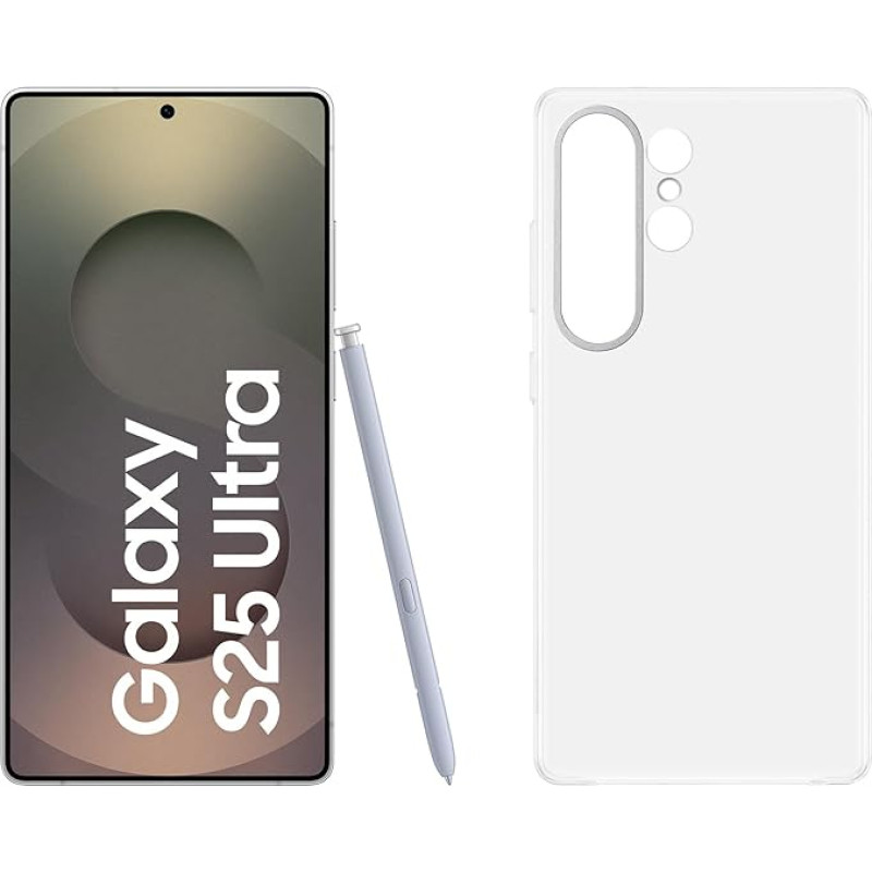 Samsung Galaxy S25 Ultra AI nutitelefon Galaxy AI-ga, 12 GB RAM, 512 GB mälu, Titanium Silver, läbipaistev ümbris