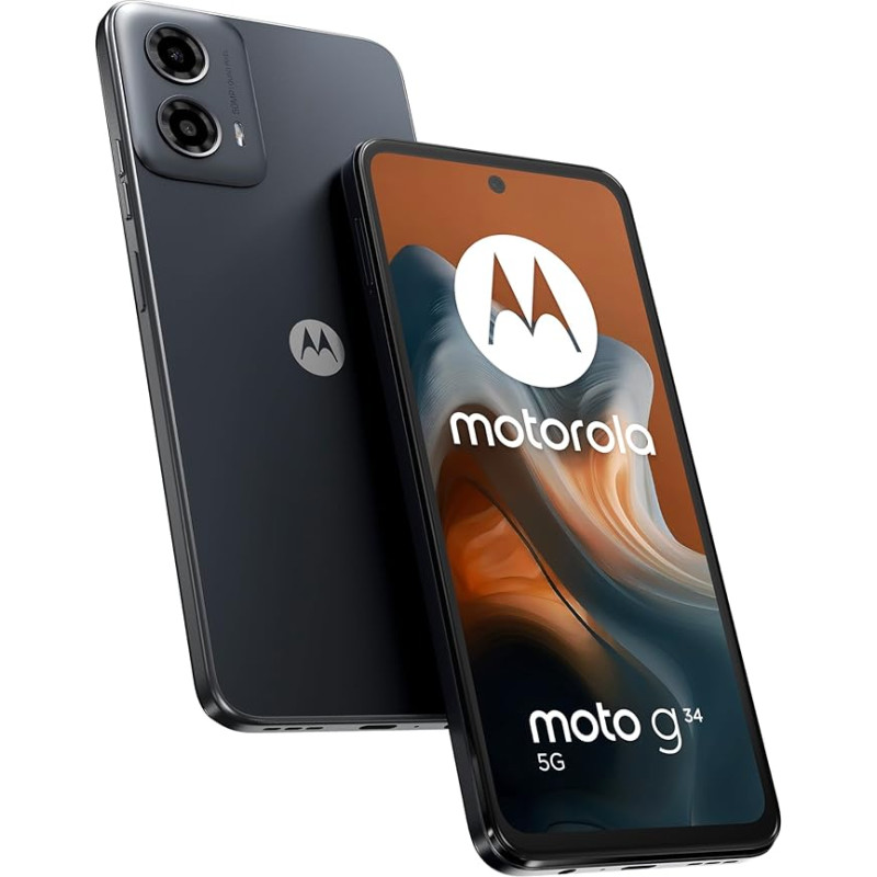 Motorola Moto Moto g34 5G nutitelefon (6,53-tolline HD+ ekraan, 50 MP kaamera, 4 GB / 128 GB, 5000 mAh, Android 14) Süsi must koos kaitsekattega [eksklusiivne Amazonile]
