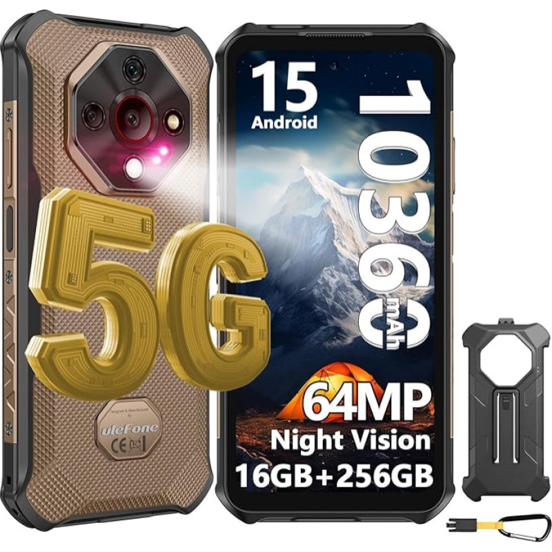 Ulefone Armor X16 Pro 5G Outdoor mobiiltelefon 2025, Android 15 Outdoor nutitelefon 10360mAh/33W, 64MP + 25MP öövaatlus, 16GB + 256GB/SD-2TB, Dimensity 6300, 6,56-tolline Corning Glass/120Hz Mobile