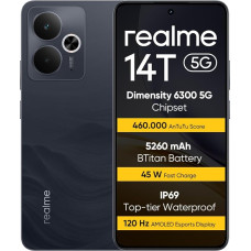 realme Dimensity 6300 5G kiibistik, 14T 5G nutitelefon 8 + 256 GB, 6000 mAh Titanium aku, 45 W kiirlaadimine, 120 Hz AMOLED Esports ekraan, IP69, NFC, must RR (ilma adapterita)