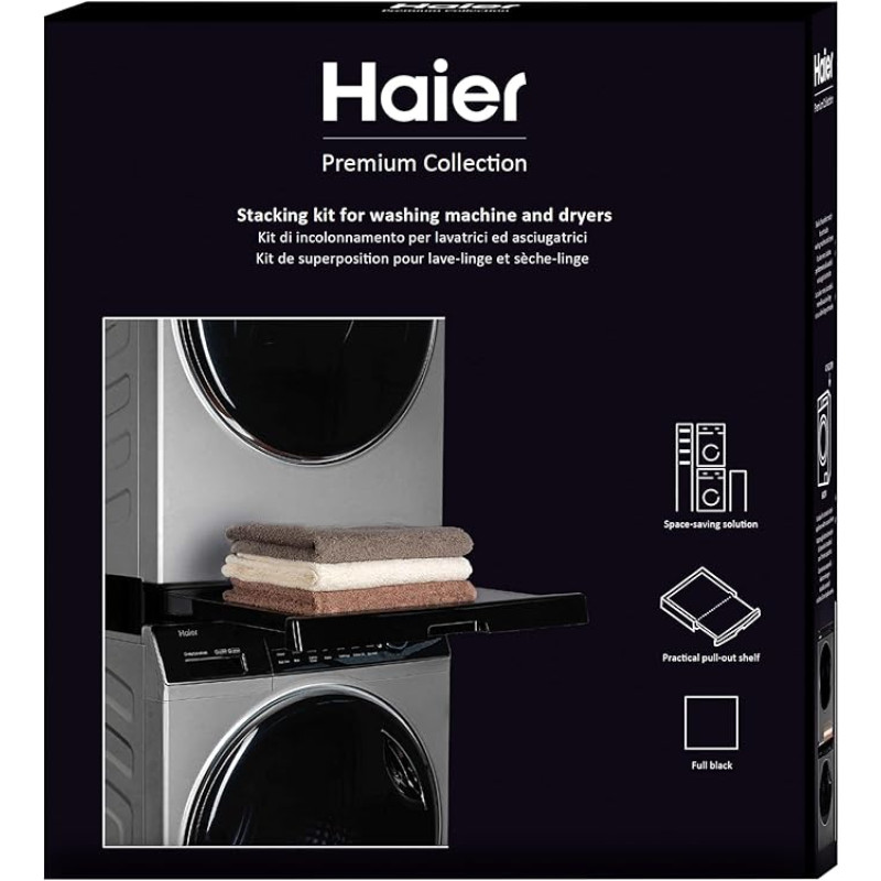 Haier Premium Universal Washing Machine and Dryer Intermediate Frame Space Saving with Black Anti-tip Pull-Out Base Perfect for Haier Black Washing Machines and Dryers