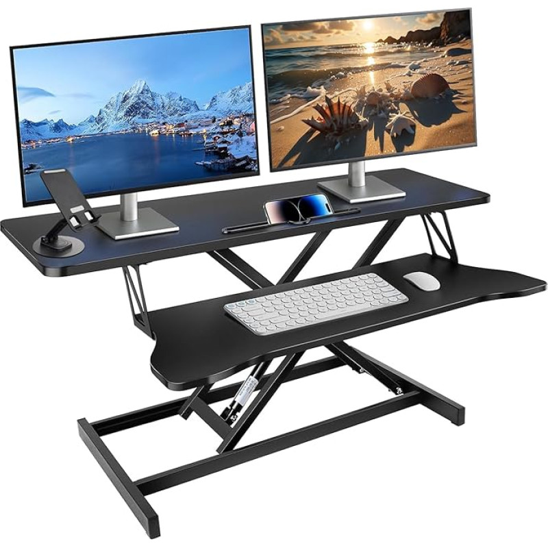 Yaong Gauo Standing Desk Converter, Height-Adjustable Standing Seat Desk, 32 Inch Standing Workstation, Ergonomic Stand Table for PC Computer Screen with Mini Phone Stand, 15 kg Load Capacity