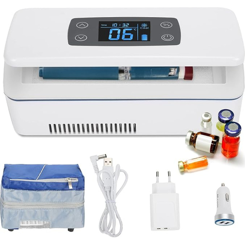 CGOLDENWALL 12 hours M-Cool Portable Insulin Cooler Drug Reefer Mini Medicine Refrigerated Box Car USB Charging Refrigeration Space 175 * 60 * 26mm (Battery working 12 hours)