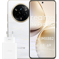 realme 14 pro 5G nutitelefon, 12 + 512 GB, trendikas disain muutuvate värvidega, IP69, Sony IMX882 OIS kaamera, 6,77-tolline 120Hz 3D kõver ekraan, 5260 mAh aku, valge (koos adapteriga)