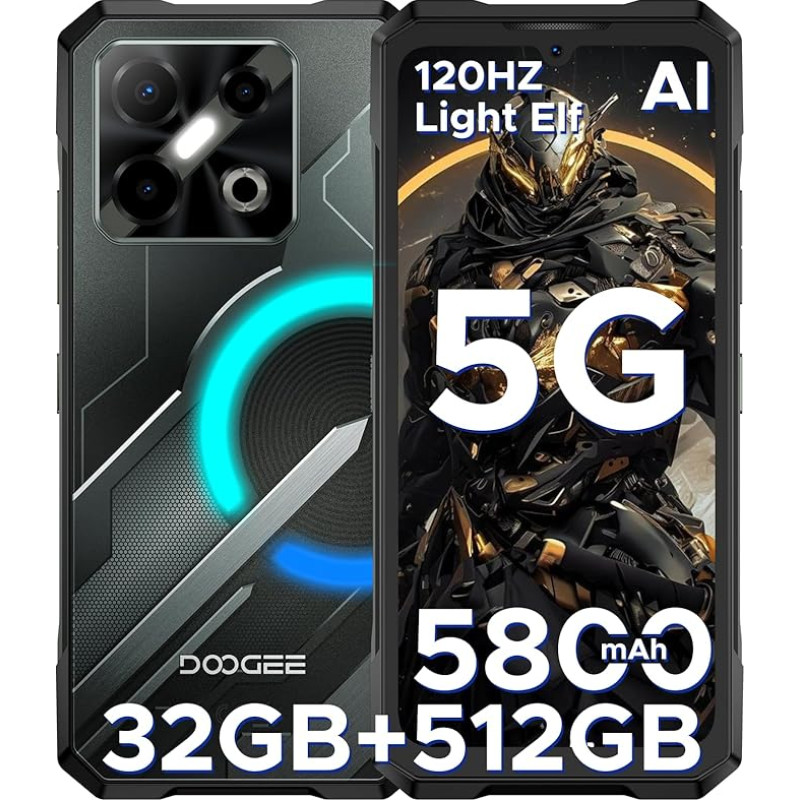 DOOGEE Blade GT Pro 5G välitingimustes kasutatav mobiiltelefon ilma lepinguta koos LED valgusefektidega, 32GB + 512GB/2TB TF DDR5, Dimensity 7050, 6,72-tolline FHD+120Hz, Android 14 välitingimustes kasutatav nutitelefon, 100MP + 32MP/5800mAh