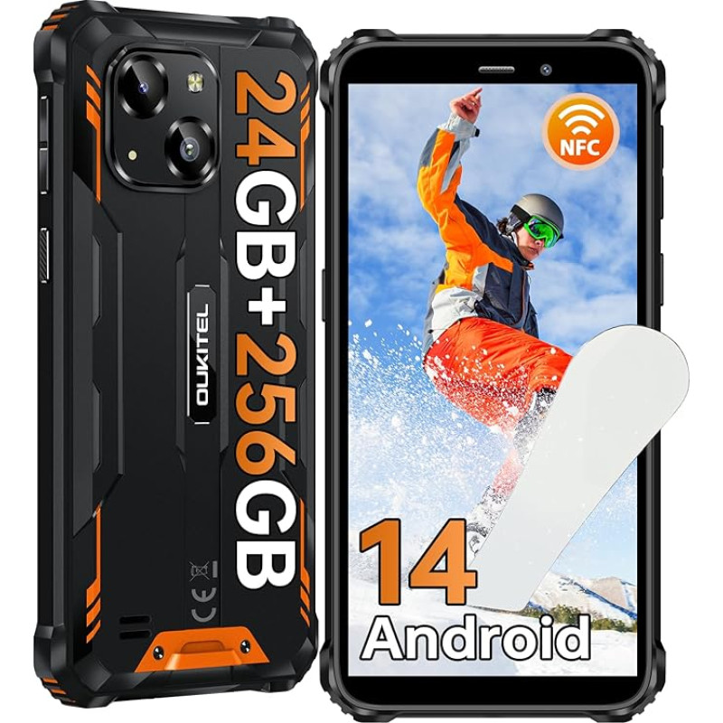 OUKITEL WP32 PRO Outdoor nutitelefon Android 14, 24 (6+18) GB RAM + 256GB ROM/1TB Outdoor mobiiltelefon ilma lepinguta, 6300mAh, 20MP kaamera, 6.0-tolline HD+, IP68 veekindel ehitusplatvormi mobiil
