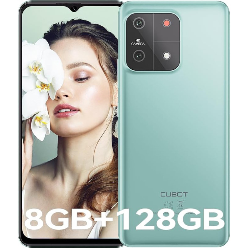 CUBOT A1 nutitelefon ilma lepinguta 8GB (4GB + 4GB) RAM 128GB ROM TF 1TB Expand 6,56-tolline ekraan 13MP kaamera 5100mAh Android 13 mobiiltelefon 4G Dual SIM Octa Core GPS Face ID roheline
