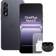 OnePlus Nord 5 nutitelefon 12GB RAM 512GB mälu, 6,83-tolline, 144Hz AMOLED, Snapdragon 8s Gen 3, 5200mAh aku, koos 80W laadijaga ja Nord Buds 3 Pro, hall