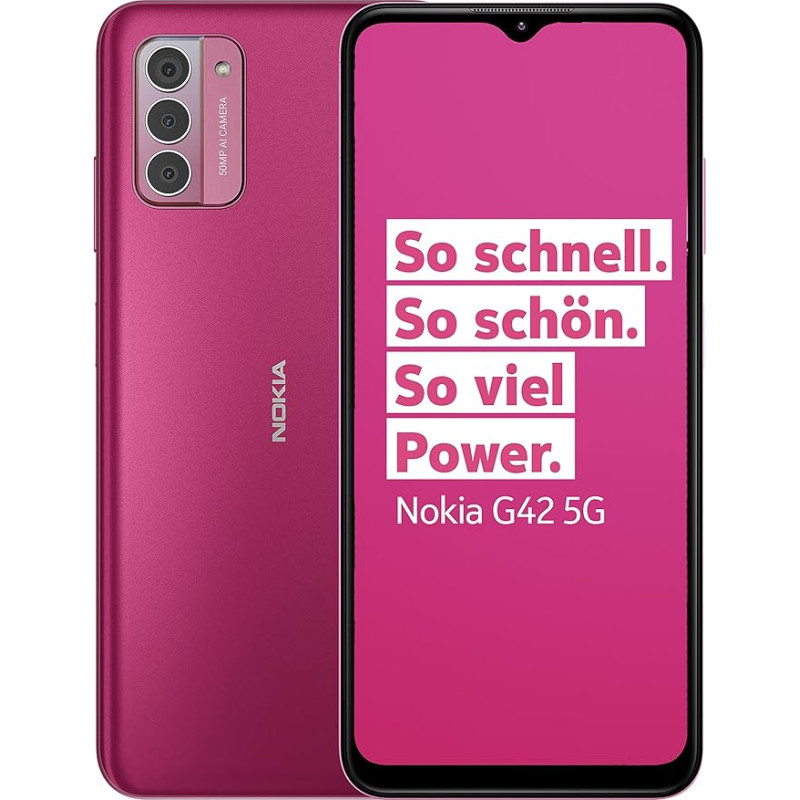 Nokia G42 5G nutitelefon (5G ühenduvus, Android 13, (6,56-tolline) HD+ ekraan, kolmekordne 50 MP KL kaamera, 5000 mAh aku, 6 GB RAM, 128 GB mälu, OZO 3D helisalvestus ja QuickFix disain, roosa värvi)