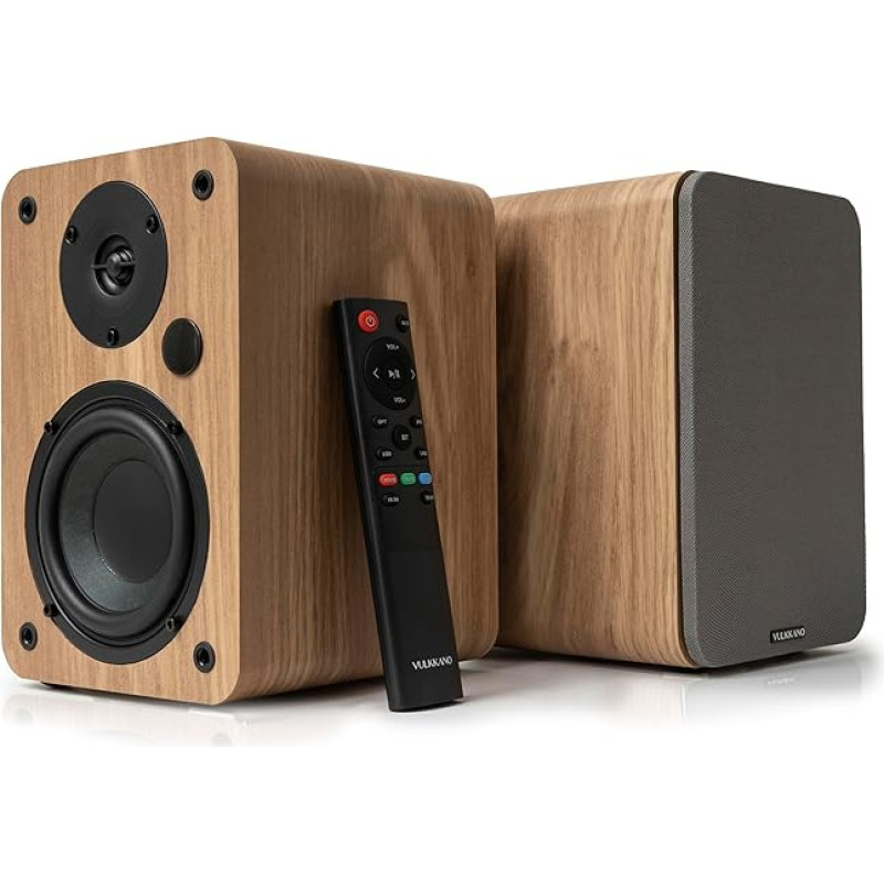 VULKKANO A4 aktiivne kõlar 4-tollise kõlariga, Bluetooth 5.0, optiline, RCA, koaksiaalne, USB, elegantse disainiga riiulikõlar, pruun