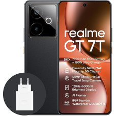 realme GT 7T 5G nutitelefon, 12+512GB, 7000 mAh aku, 120W laadimine, Dimensity 8400-MAX kiibistik, IMX896 50MP kaamera, AI Planner, 6000nits Pro-Esports 120Hz ekraan, IP69, must, Amazon Exclusive