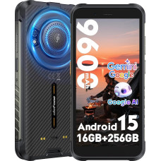 Ulefone RugKing mobiiltelefon väljas 9600 mAh Android 15 16 GB + 256 GB/2TB, 50 MP + 8 MP 5,99-tolline HD+ 120 Hz AI nutitelefon ilma lepinguta, 126 dB kõlar, taskulamp OTG/NFC/GPS/IP68/IP69K