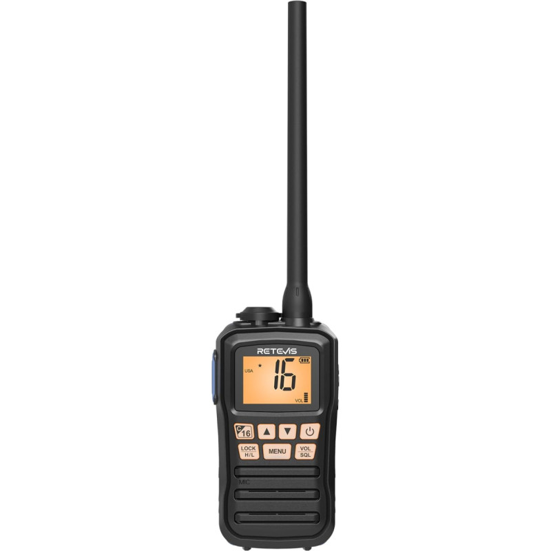 Retevis RM01P mereraadio IP67 mereraadio ujuv vibratsioon 88 kanalit 1750mAh tüüp C RM01 uuendatud versioon kalalaevadele ja transpordilaevadele (must, 1 pakk)