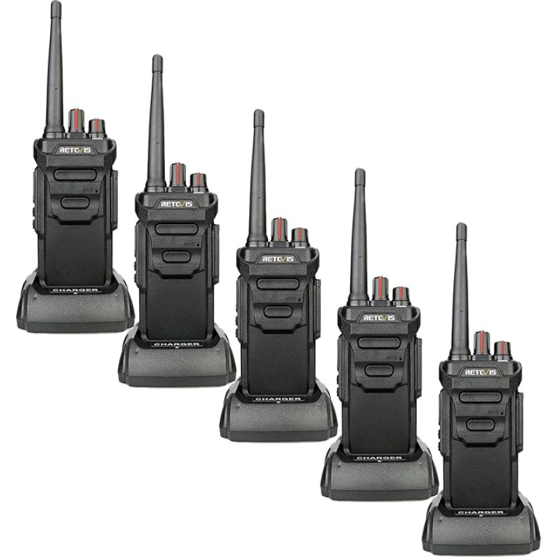 Retevis RT648 veekindel Walkie Talkie, IP67 käsiraadio täiskasvanutele, PMR446 tasuvaba pikamaa USB-laetav raadio ehitusplatsil, ohutus (must, 5 tk)