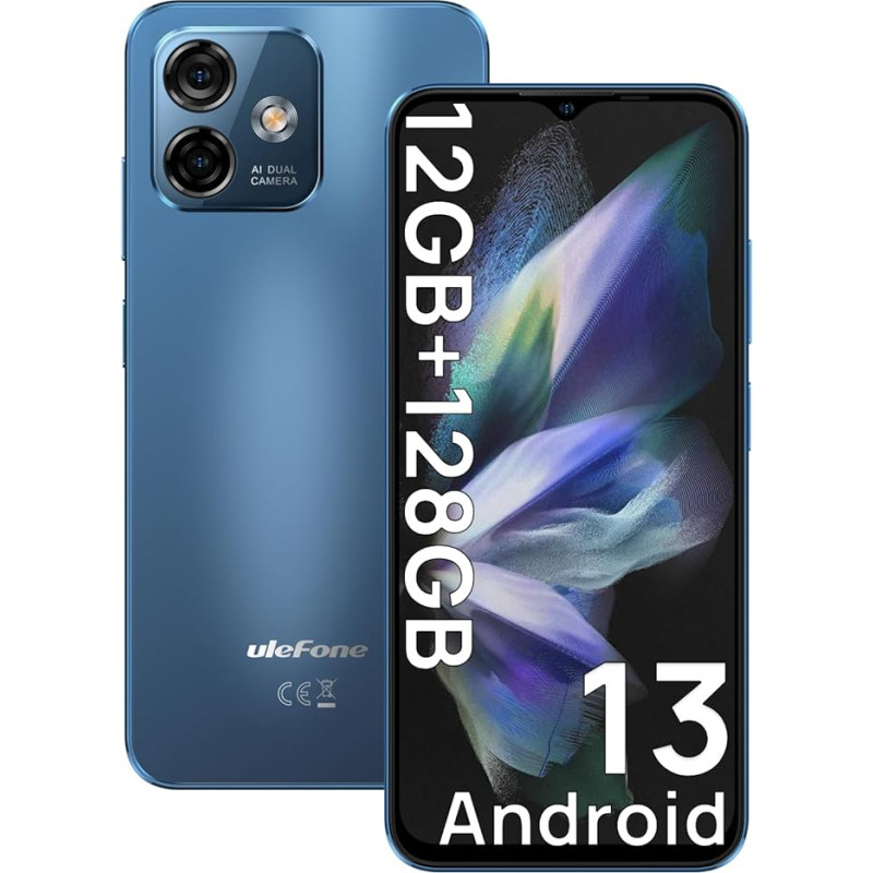 Ulefone Note 16 Pro Android 13 mobiiltelefon, 12GB + 128GB/SD-256GB, 6,52-tolline HD+5G WiFi, 50MP + 8MP kaksikkaamera 4400mAh nutitelefon, Dual SIM 4G nutitelefon ilma lepinguta, Face ID/GPS/OTG/Blue