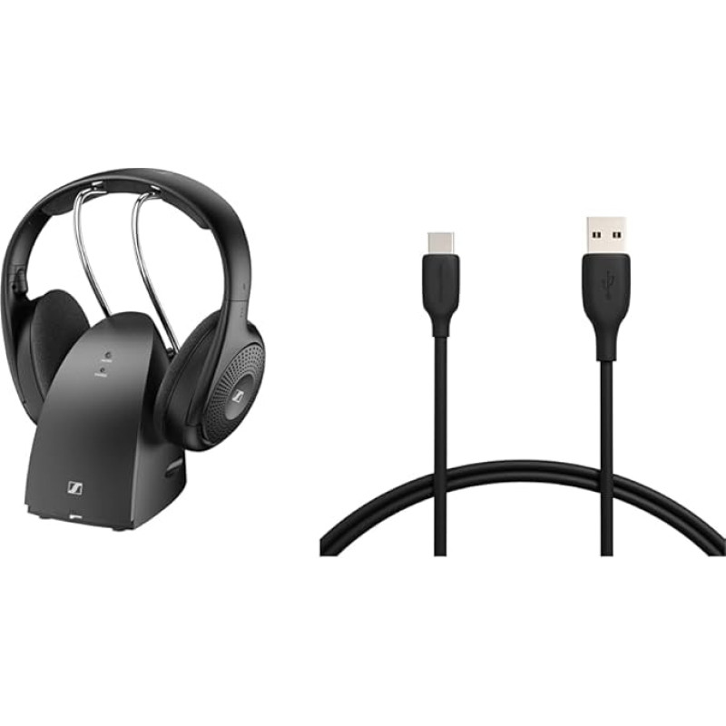 Sennheiser RS 120-W juhtmevabad kõrvaklapid kristallselge TV-heli jaoks & Amazon Basics kiirlaadimiskaabel, USB-C kuni USB-A-2.0, 480 Mbps