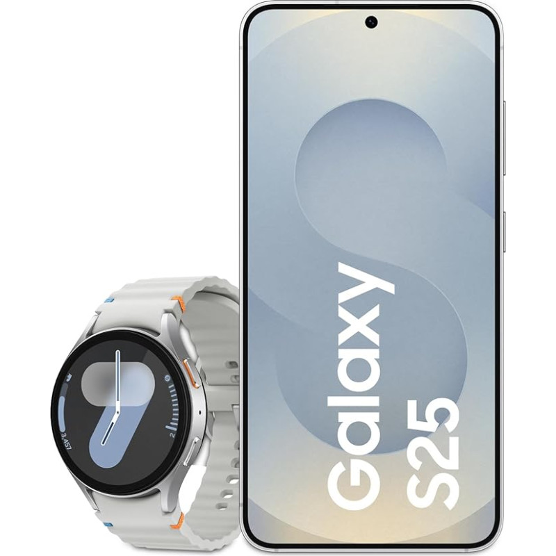 Samsung Galaxy S25 AI nutitelefon Galaxy AI-ga, 12 GB RAM, 256 GB mälu, hõbedane varju, 3-aastane tootja garantii + Galaxy Watch7 nutikell.