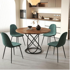 GOLDFAN söögitoa komplekt ümmarguse laua 120 cm ja 4 mugava riidest tooliga, suur laud 120 cm, ümmargune koos toolidega 4-6 inimesele (roheline)