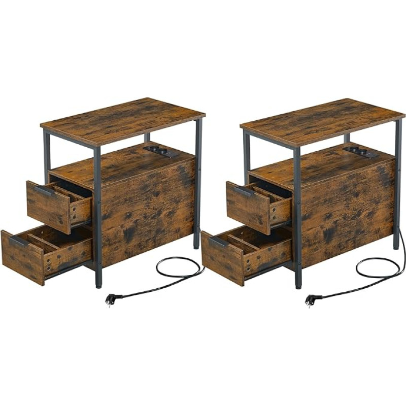 VASAGLE küljelaud, 2 tuba, öökapp, 2 sahtlit, diivanilaud, öökapp elutuppa, magamistuppa, vintage pruun/klassikalisem must, LCT648B01, VASAGLE küljelaud, 2 tuba, öökapp, öökapp elutuppa, magamistuppa, vintage pruun/klassikalisem must