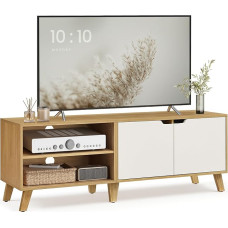 VASAGLE TV kapp, TV statiiv 2 uksega, 140 cm pikk, TV riiul kuni 60 tolli telerile, reguleeritavad riiulid elutuppa, söögituppa, magamistuppa, naturaalne tamme kreemvalge LTV027N01