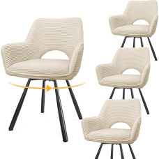 WAFTING 4-st pöörlevast söögitoolist koosnev komplekt, metallist jalgadega käetoega toolid, sobivad söögitooliks, sametist tooliks, köögitooliks, elutoatooliks, sametise tunnetusega polsterdatud tooliks, beež