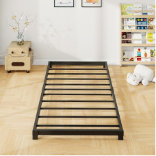 VERFARM metallist platvormvoodi, voodiraam 90 x 200 cm, kõrgus 8 cm, metallist voodiraam, kaasaegne metallist voodi täiskasvanutele, lastele, teismelistele, lihtne kokkupanek, üheinimesevoodi, must