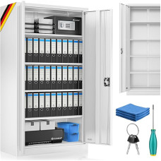 KESSER® Kaustikukapp lukustatav topeltuksega 180 x 80 x 40 cm terasest kontorikapp 4 reguleeritava kõrgusega riiuliga Mitmeotstarbeline kapp 5 paindlikku kambrit Max. 40 kg ühe sektsiooni kohta