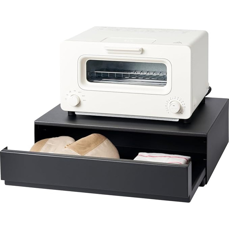 Yamazaki 2008 torniga libisev töölaud sahtliga, must, teras/polüpropüleen/silikoon, 45 x 39,3 ~ 64 x 13,5 cm.