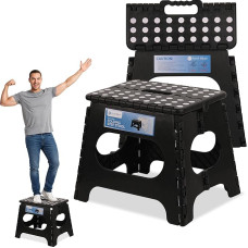 Trimming Shop Heavy Duty 11-tolline kokkupandav astmelaua täiskasvanutele ja lastele - libisemisvastane plasttool mahutab 150kg - kerge kaasaskantav köögi vannitoa garaaži jaoks Camping (must)