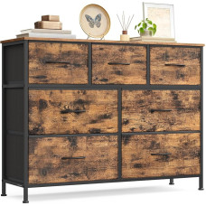 SONGMICS sahtlikapp 7 riidest sahtlitega hoiukapp terasest MDF mittekootud kangast magamistuba koridor elutuba Vintage pruun tint must LGS323BH04